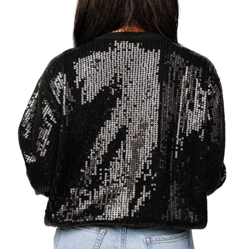 NWT Queen of Sparkles Black Full Sequin “Be My Valentine” Jeweled Heart Sweater - Picture 4 of 4